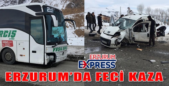 Erzurum'da Yolcu otobüsü ticari araca çarptı: 3 yaralı