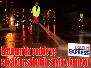 Erzurumda cadde ve sokaklar sabunlu suyla yıkanıyor