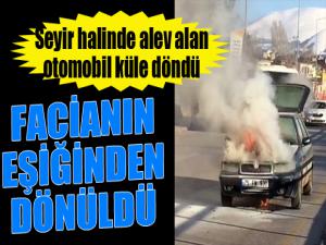 Erzurumda yanan otomobil küle döndü 