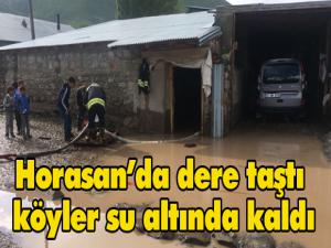 Horasanda dere taştı köyler su altında kaldı