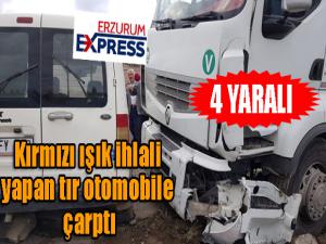 Kırmızı ışık ihlali yapan tır otomobile çarptı: 4 yaralı