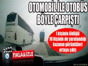 Otomobil ile otobüsün çarpışma anı kamerada