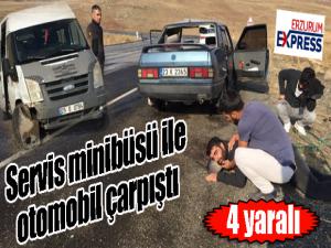 Servis minibüsü ile otomobil çarpıştı: 4 yaralı