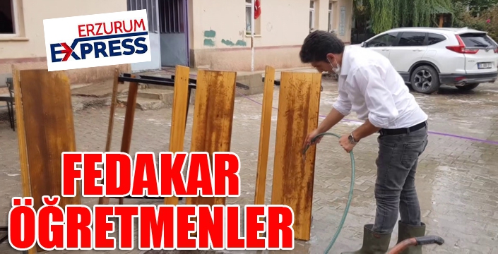 Selin vurduğu okul fedakar öğretmenler tarafından temizlendi