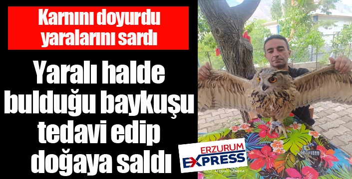 Yaralı halde bulduğu baykuşu tedavi edip doğaya saldı